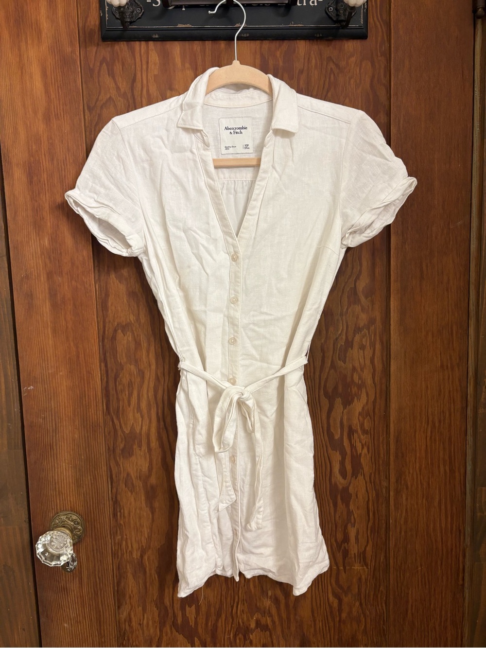 Abercrombie & Fitch White Button-Front Linen-Blend Dress
